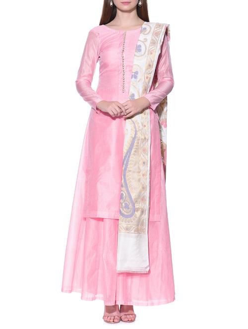 pastel pink chanderi kurta skirt with dupatta suit set - 11876229 - Very Small Image - 1