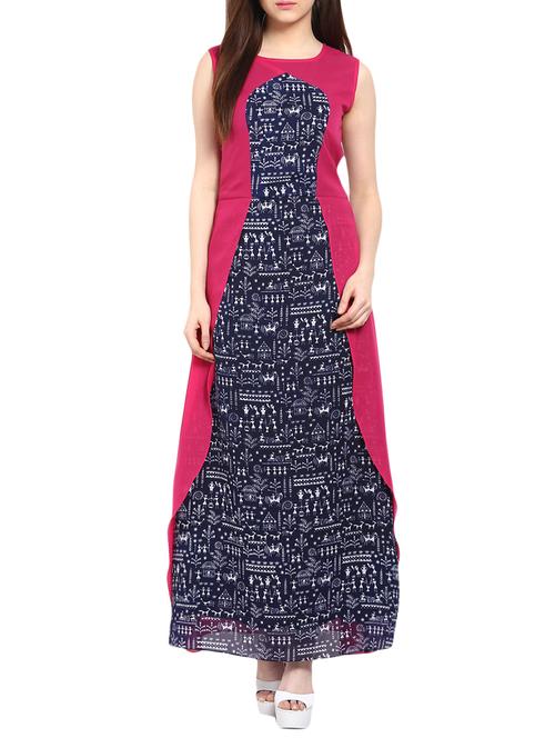 pink georgette printed maxi dress - 1188678 - Very Small Image - 1