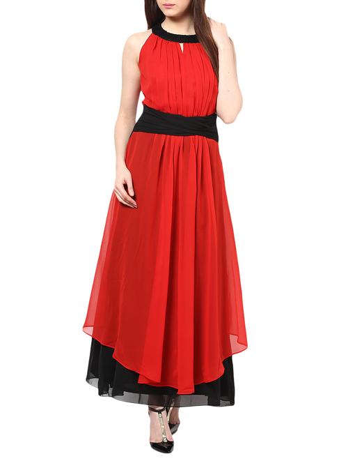 orange georgette sequin work asymmetric dress - 1188688 - Very Small Image - 1
