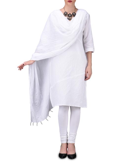 solid white cotton leggings and dupatta set - 1189454 - Very Small Image - 1