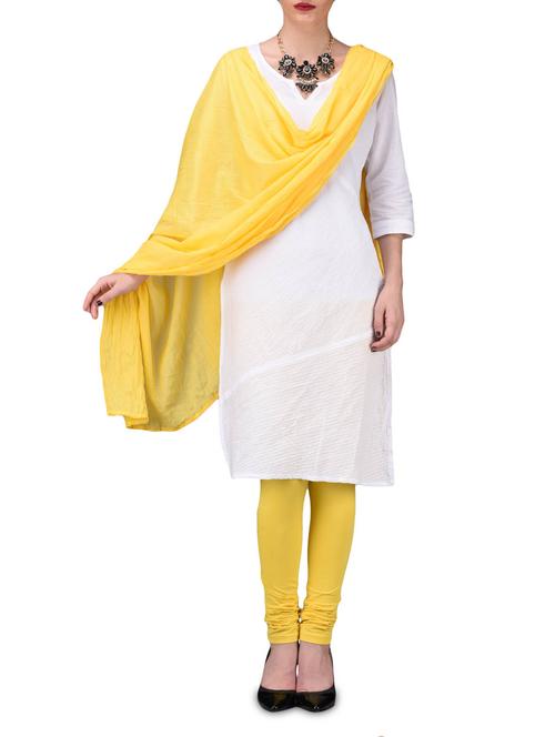 solid yellow cotton leggings and dupatta set - 1189457 - Very Small Image - 1