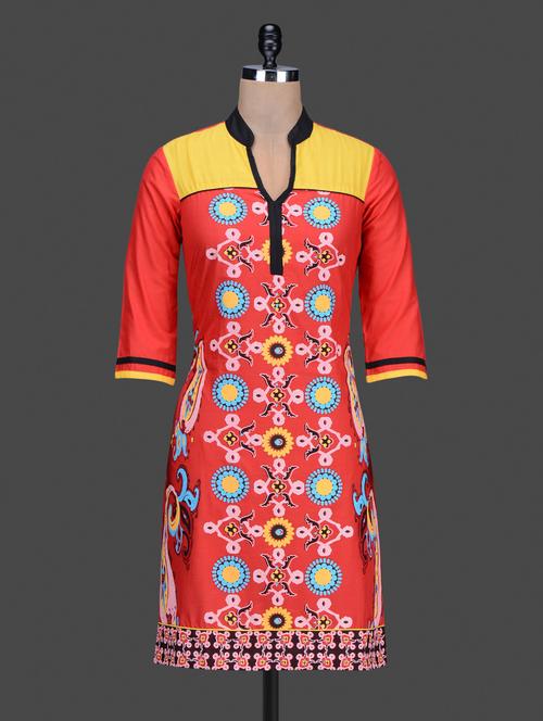 orange printed cotton kurta - 1189476 - Very Small Image - 1