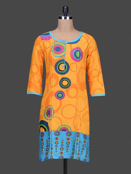 orange printed cotton kurta - 1189485 - Very Small Image - 1