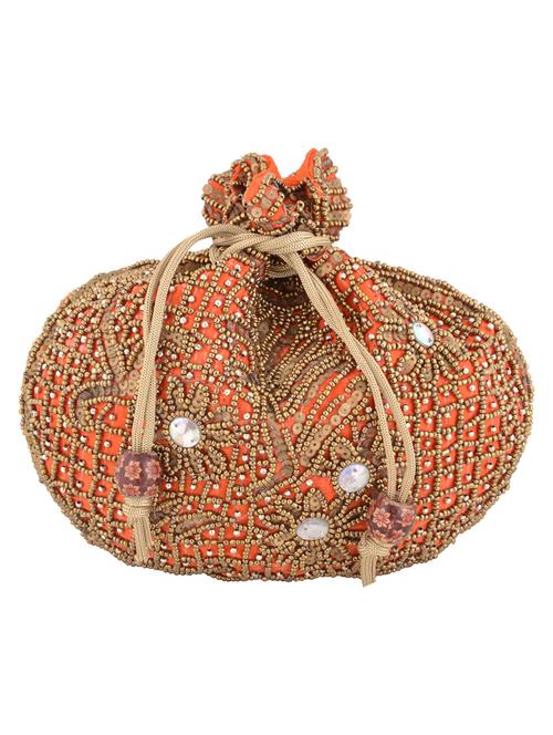orange silk embellished potli - 11899331 - Very Small Image - 1
