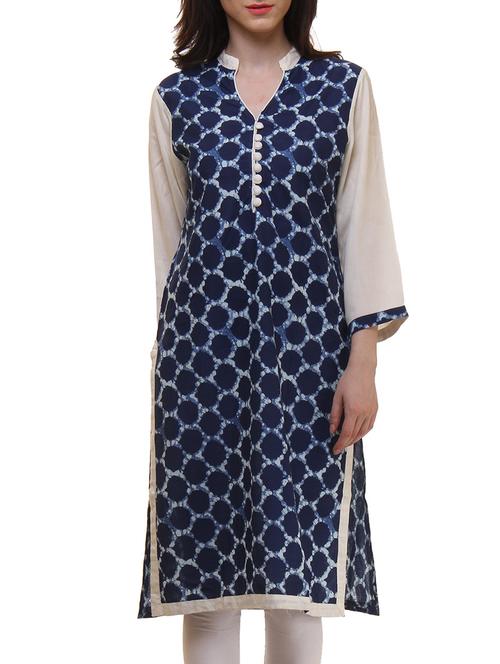 blue cotton straight kurta - 11899830 - Very Small Image - 1