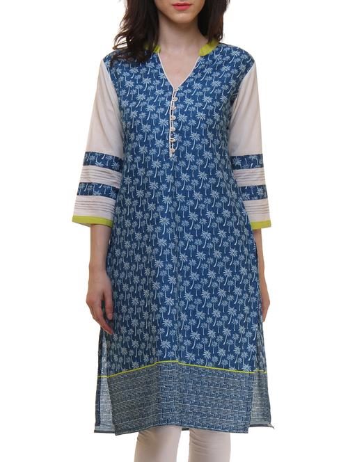 blue cotton straight kurta - 11899844 - Very Small Image - 1