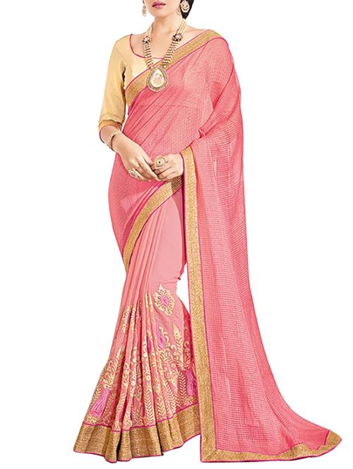 pink faux georgette half and half saree with blouse - 11901725 - Very Small Image - 1