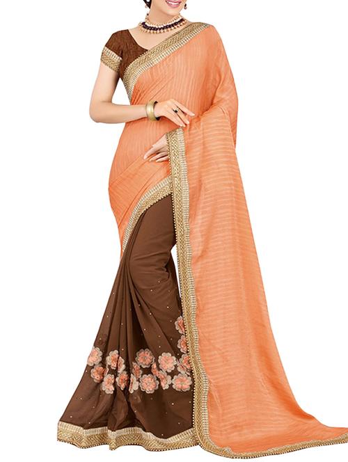 orange faux georgette half and half saree with blouse - 11901726 - Very Small Image - 1