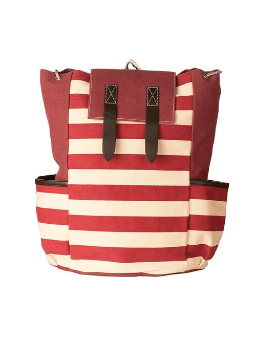 marron canvas striped backpack - 11902027 - Very Small Image - 1