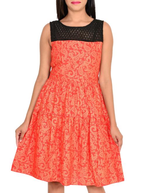 orange viscose fit & flare dress - 11902269 - Very Small Image - 1