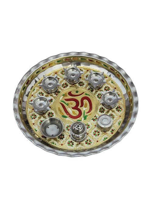 multi colored steel pooja thali - 11906634 - Very Small Image - 1