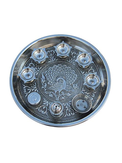 multi colored steel pooja thali - 11906637 - Very Small Image - 1