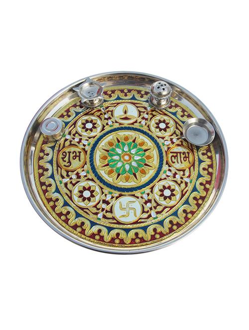 multi colored steel pooja thali - 11906638 - Very Small Image - 1