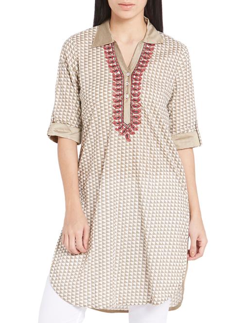 light brown printed cotton kurta - 11907643 - Very Small Image - 1