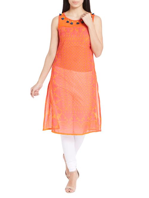 orange printed kurta - 11907645 - Very Small Image - 1