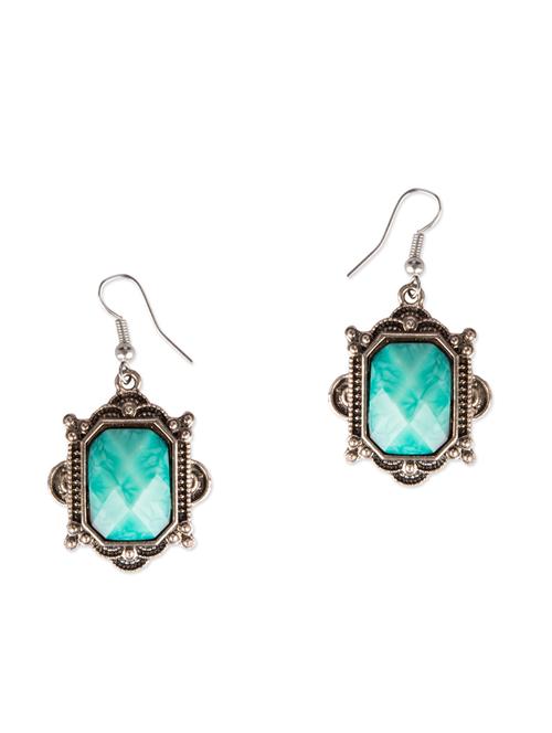 Diva Walk silver drop earrings with turquoise blue stone - 11910110 - Very Small Image - 1