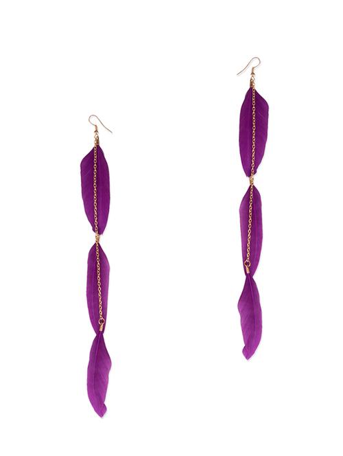 Diva Walk purple feather drop earrings - 11910155 - Very Small Image - 1