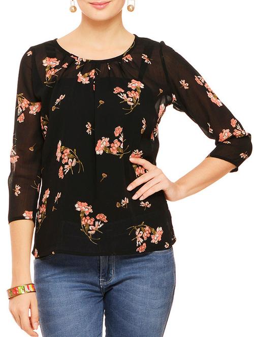 pleat detail floral sheer top - 11910582 - Very Small Image - 1
