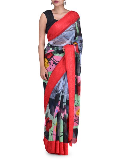 printed poly georgette saree - 1191165 - Very Small Image - 1