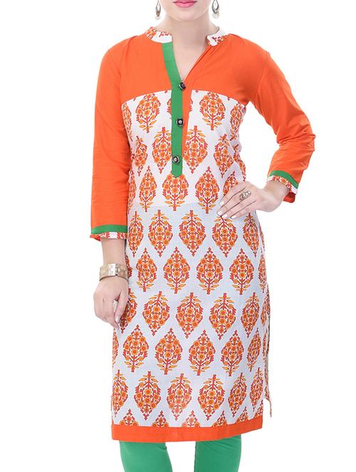 orange cotton straight kurta - 11912073 - Very Small Image - 1