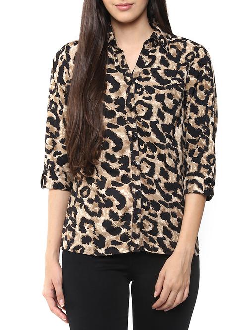 brown printed polyester regular shirt - 11912553 - Very Small Image - 1
