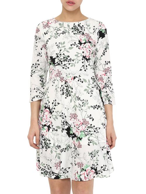 white printed crepe a-line dress - 11913536 - Very Small Image - 1