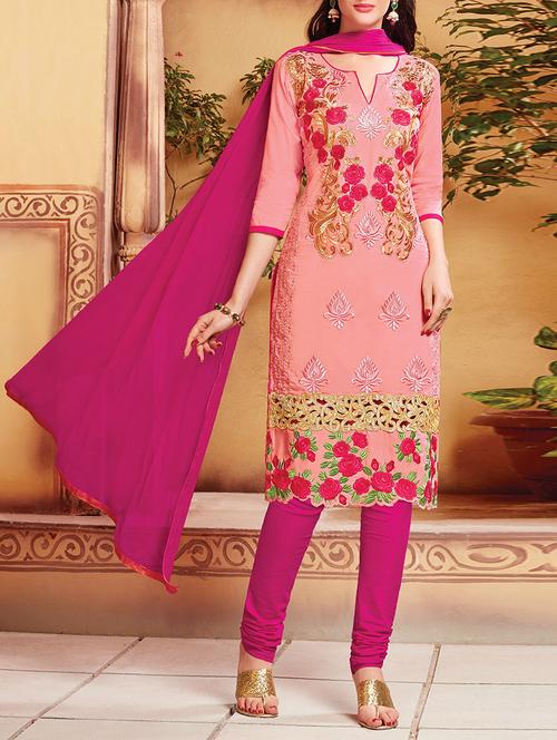orange cotton unstitched suit - 11913581 - Very Small Image - 1