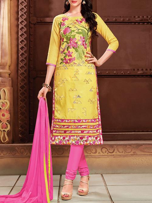 yellow cotton unstitched suit - 11913583 - Very Small Image - 1
