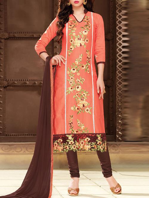 orange cotton unstitched suit - 11913590 - Very Small Image - 1