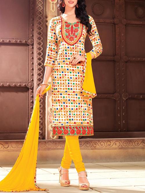 white cotton unstitched suit - 11913598 - Very Small Image - 1