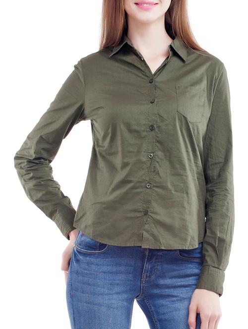 army green cotton shirt - 11914039 - Very Small Image - 1