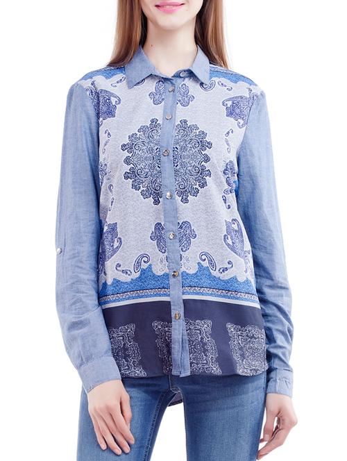 blue cotton printed shirt - 11914048 - Very Small Image - 1
