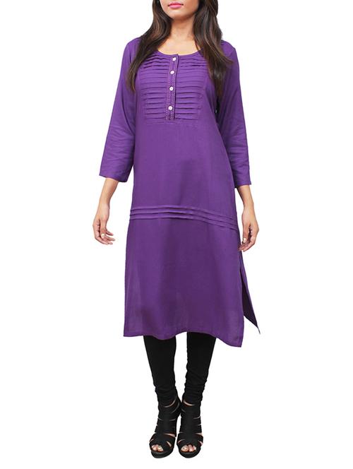 purple plain cotton kurta - 11915989 - Very Small Image - 1
