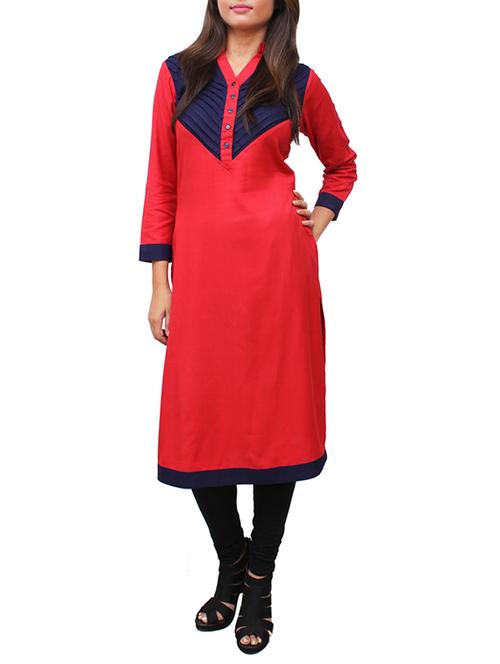 red viscose aline kurta - 11916019 - Very Small Image - 1