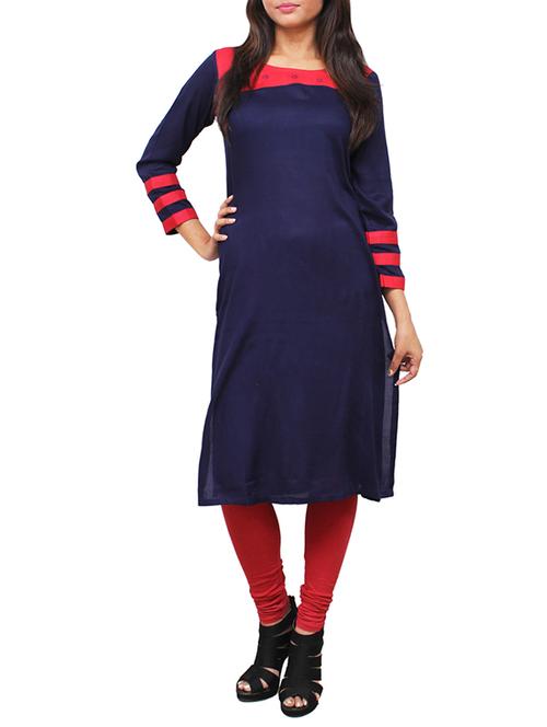 blue and red rayon straight kurta - 11916045 - Very Small Image - 1