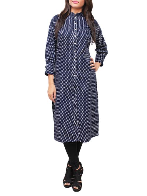 blue polka dots printed cotton kurta - 11916049 - Very Small Image - 1