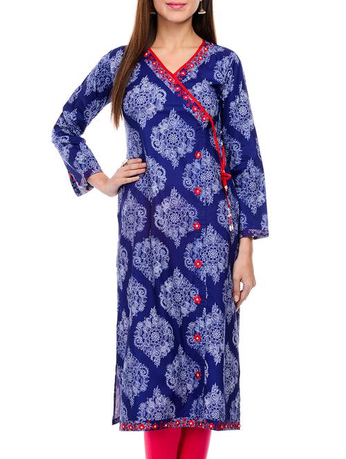 blue cotton angrakha kurta - 11919093 - Very Small Image - 1