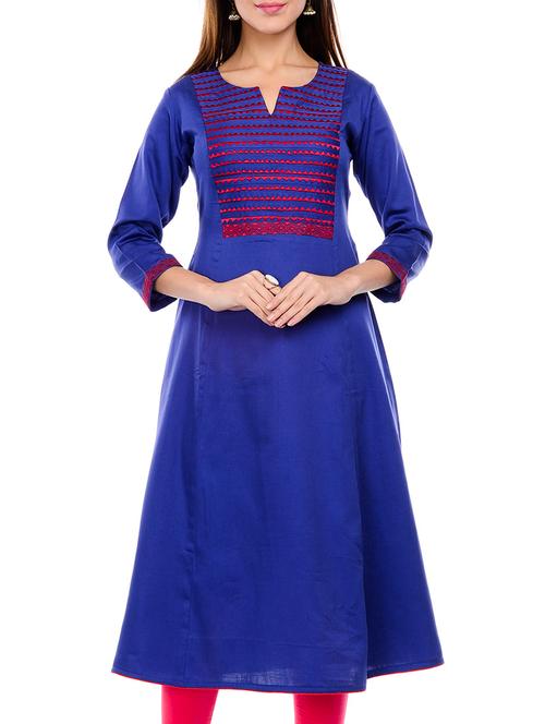 blue cotton long kurta - 11919098 - Very Small Image - 1