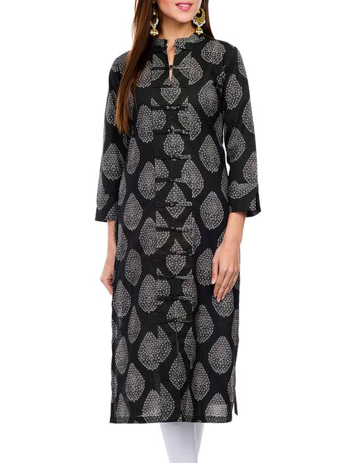 black cotton long kurta - 11919102 - Very Small Image - 1