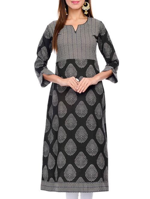 black cotton long kurta - 11919108 - Very Small Image - 1