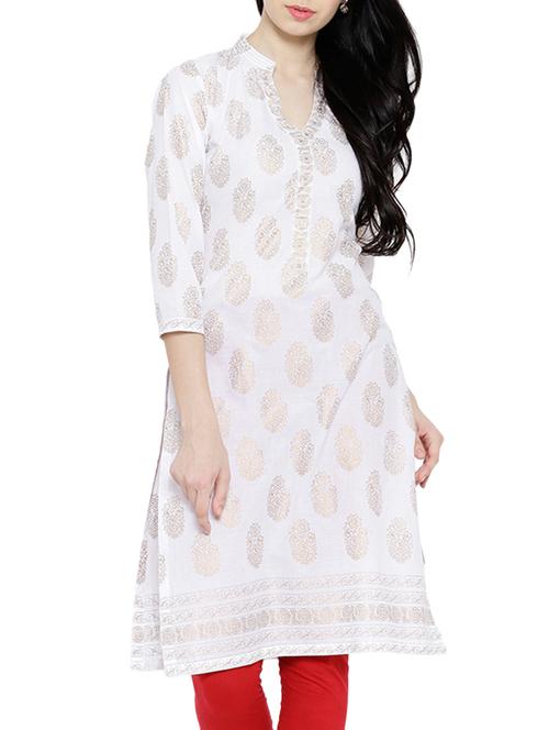 white cotton regular kurta - 11919121 - Very Small Image - 1