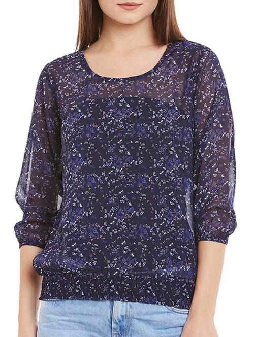 purple printed poly georgette regular top - 11920232 - Very Small Image - 1