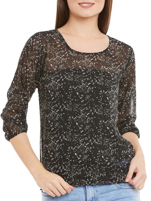 black printed georgette regular top - 11920495 - Very Small Image - 1