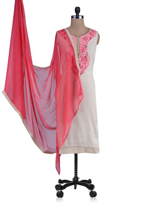 purple and pink butter silk embroidered unstitched suit set - 1192176 - Very Small Image - 1