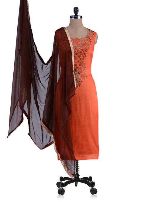 orange and brown embroidered unstitched suit set - 1192180 - Very Small Image - 1