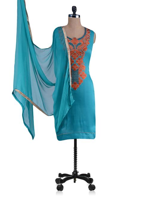 orange and blue embroidered unstitched suit set - 1192181 - Very Small Image - 1