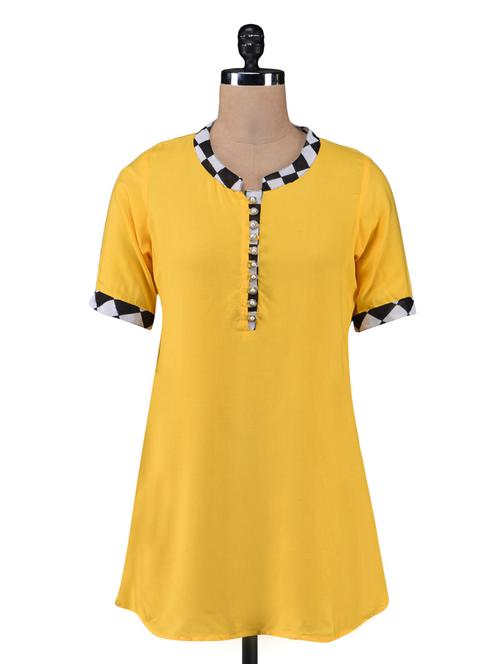yellow printed rayon kurta - 1192220 - Very Small Image - 1