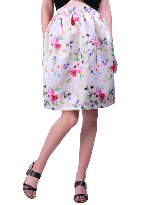 light pink floral printed polyester skater skirt - 11929654 - Very Small Image - 1