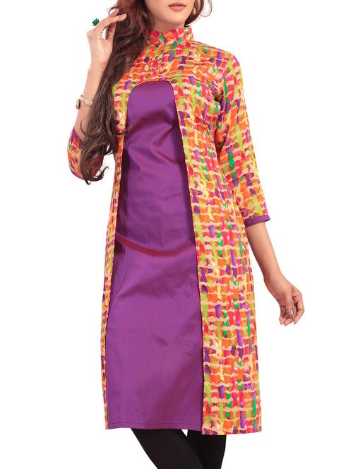 orange rayon straight kurti - 11931366 - Very Small Image - 1