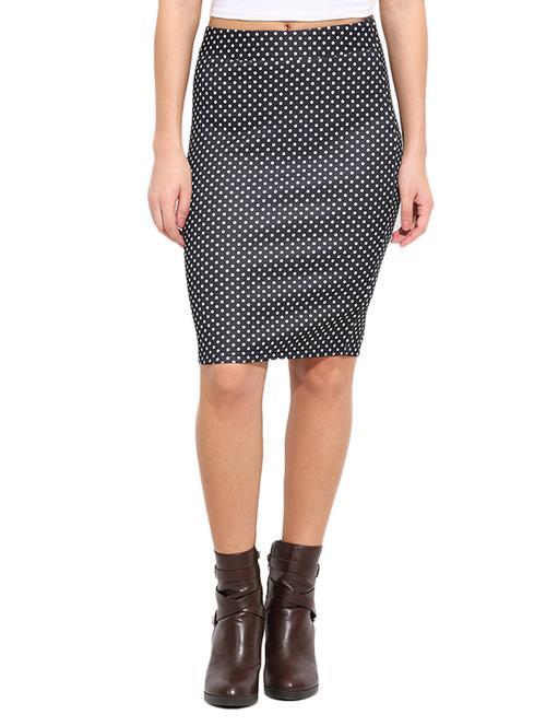 black polka dots printed polyester pencil skirt - 11933184 - Very Small Image - 1